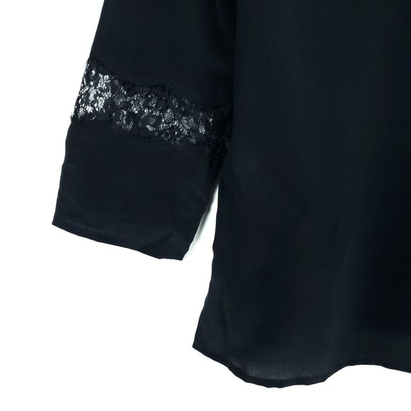 Madewell Silk Inset Black Long Sleeve Shirt Top - Picture 5 of 7